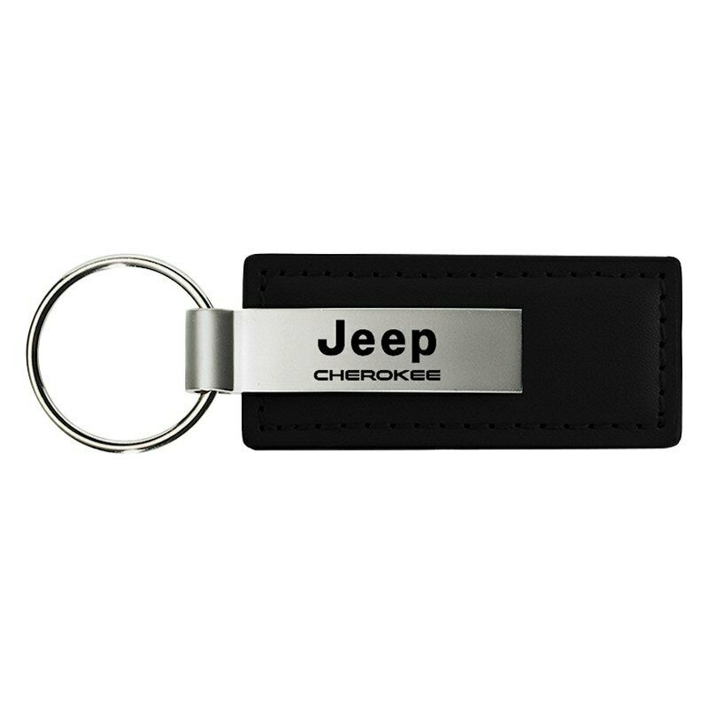 Au-Tomotive Gold Jeep Cherokee Black Leather Key Chain