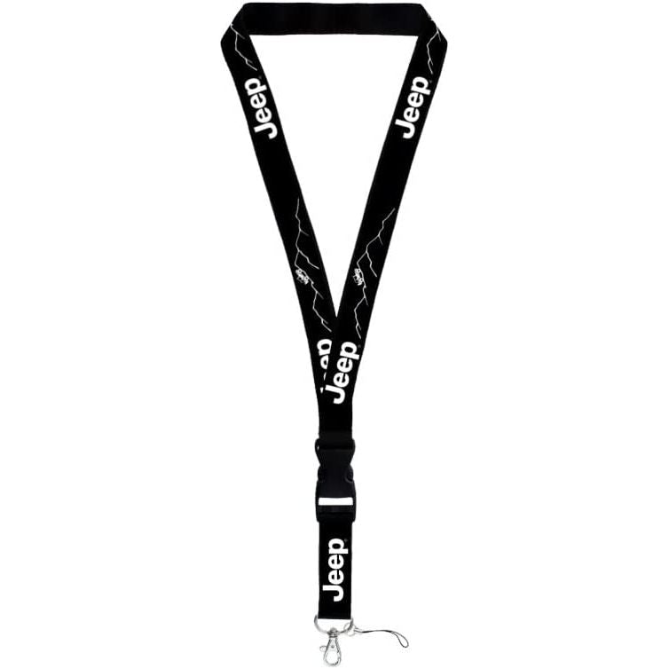 Au-TOMOTIVE GOLD, INC. Official Licensed for Jeep Mountain White Image on Black Universal Lanyard Key Chain