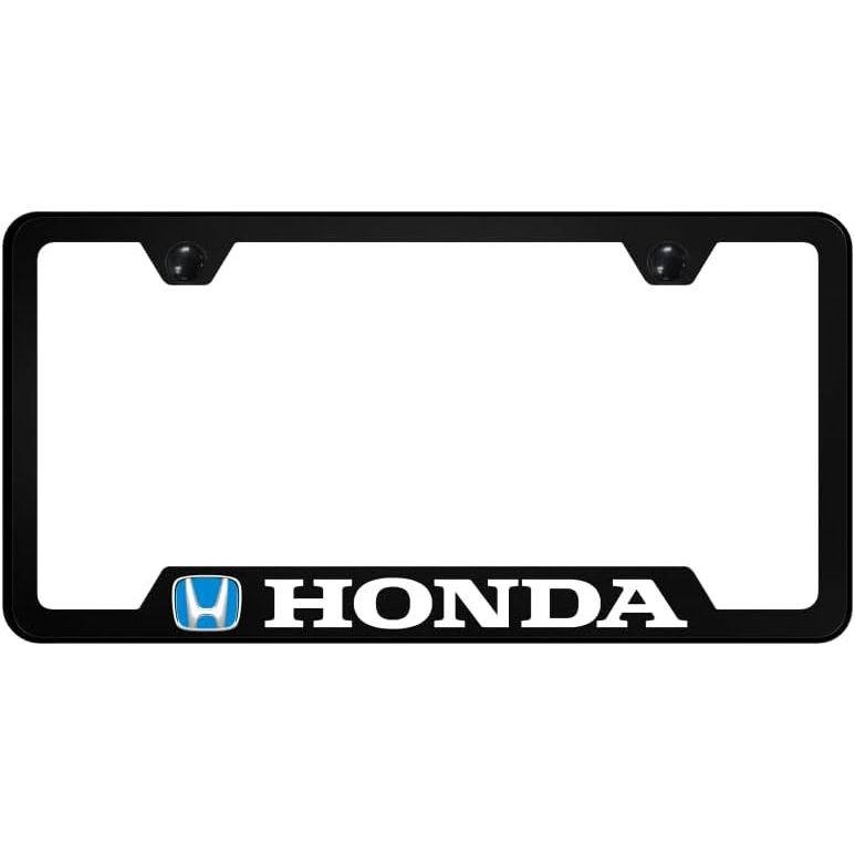 Au-TOMOTIVE GOLD, UV Print Black Polycarbonate License Plate Frame for Honda (Blue)