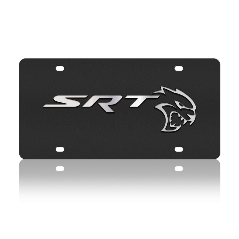 Eurosport Daytona Compatible with SRT w/ Hellcat Logo Carbon Steel License Plate