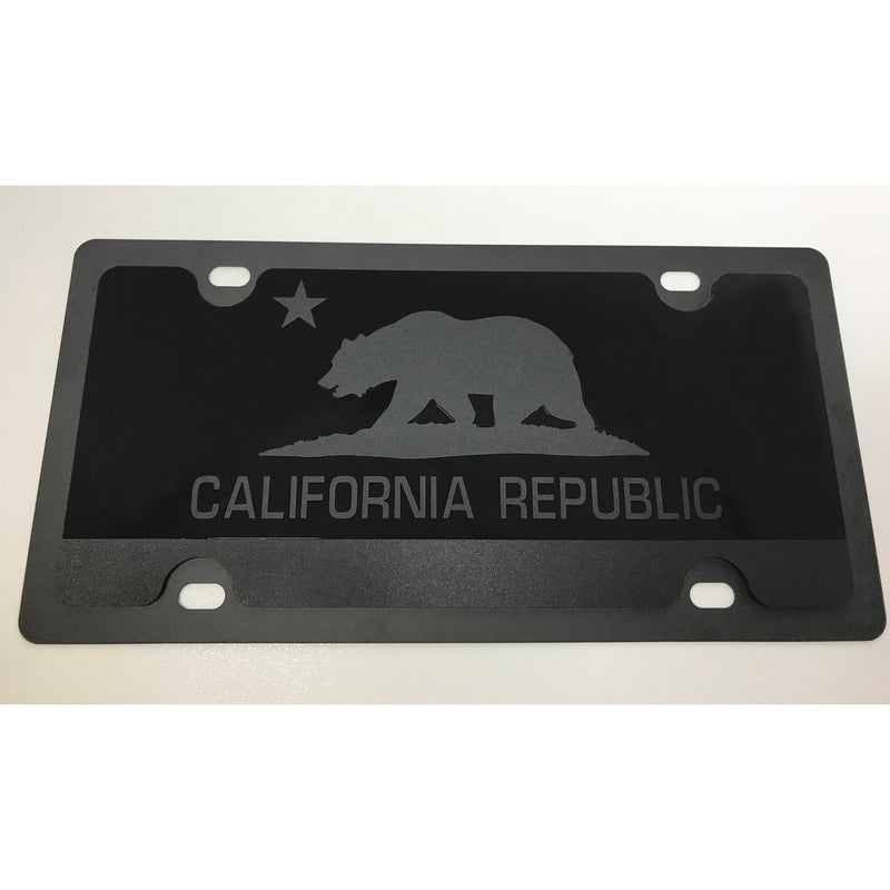 Eurosport Daytona California State Flag- Blacked Out Carbon Steel License Plate