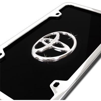 Au-TOMOTIVE GOLD Inc., TOYOTA Logo Black Acrylic License Plate with Chrome Frame Kit