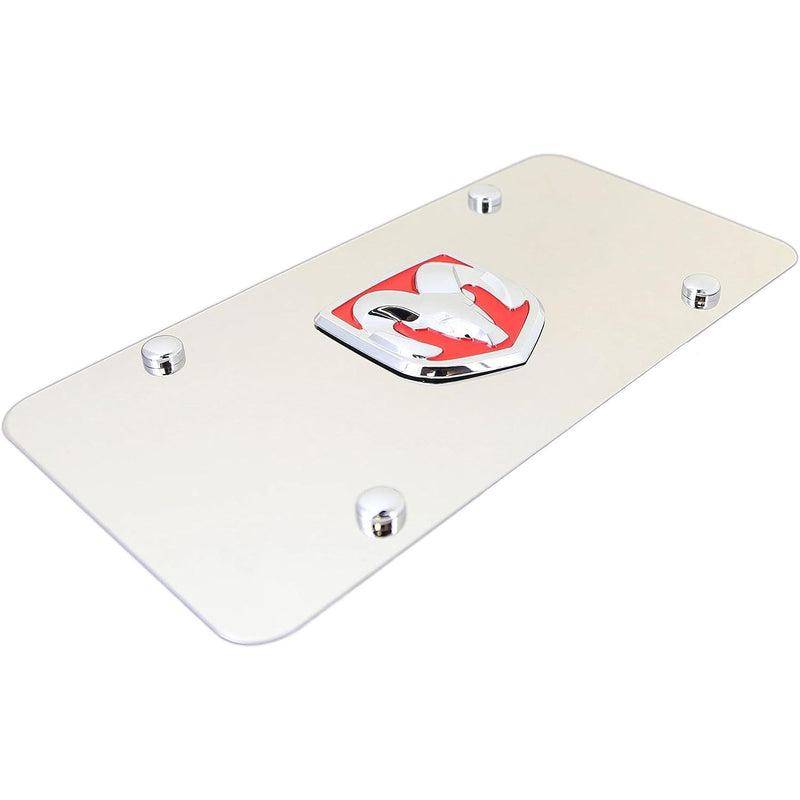 Au-Tomotive Gold, INC. Dodge RAM Red Logo Chrome Steel License Plate
