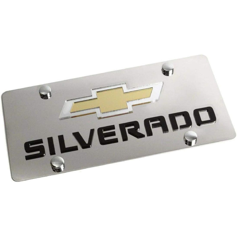 Eurosport Daytona - Compatible with Chevy Silverado Mirror Gold Black Stainless Steel License Plate