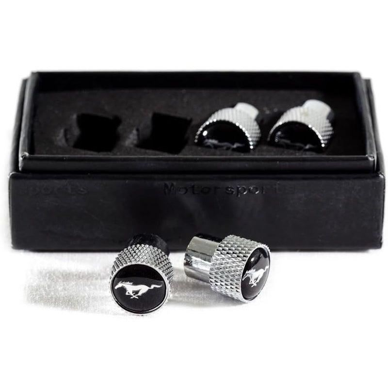 Eurosport Mustang Pony Logo Aluminum Valve Stem Caps - Knurled