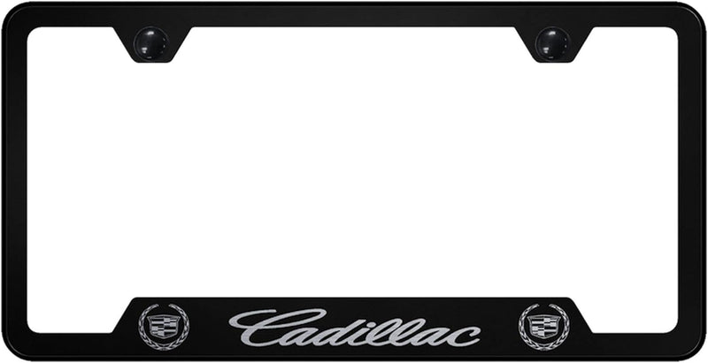 Au-TOMOTIVE GOLD Laser Etched Logo Cut-Out License Plate Frame for Cadilac (Chrome on Black)