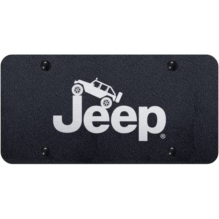 Au-TOMOTIVE GOLD Officially Licensed Jeep Climbing Laser Rugged Black Plate