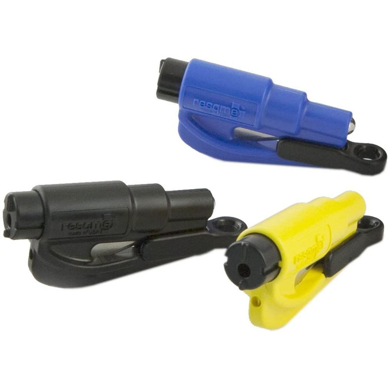 Resqme The Original Keychain Car Escape tool,  Made in USA (Black/Yellow/Blue) - Pack of 3