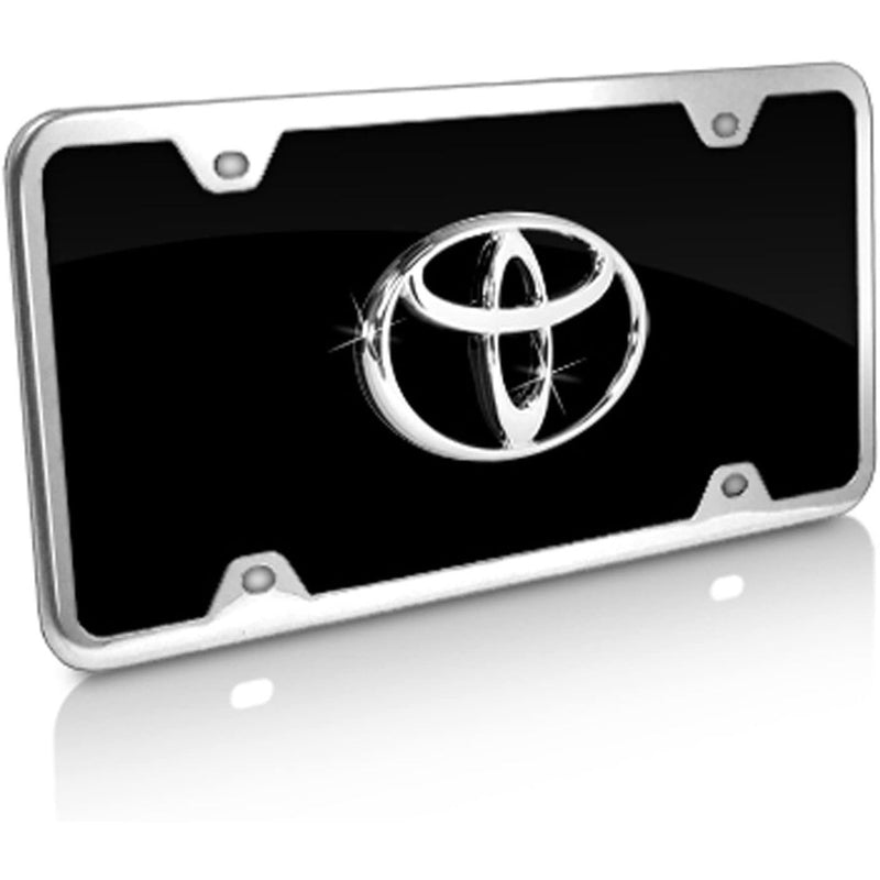 Au-TOMOTIVE GOLD Inc., TOYOTA Logo Black Acrylic License Plate with Chrome Frame Kit