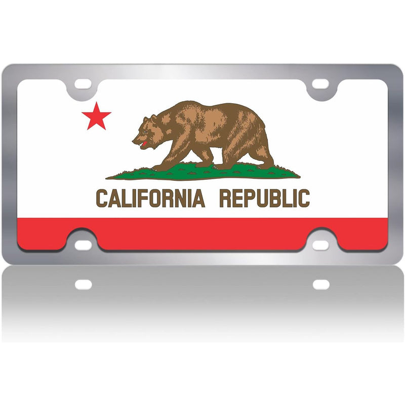 Eurosport Daytona California State Flag - Stainless Steel License Plate