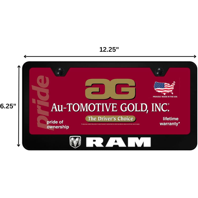 Au-TOMOTIVE GOLD UV Print Black Polycarbonate License Plate Frame for Dodge Ram