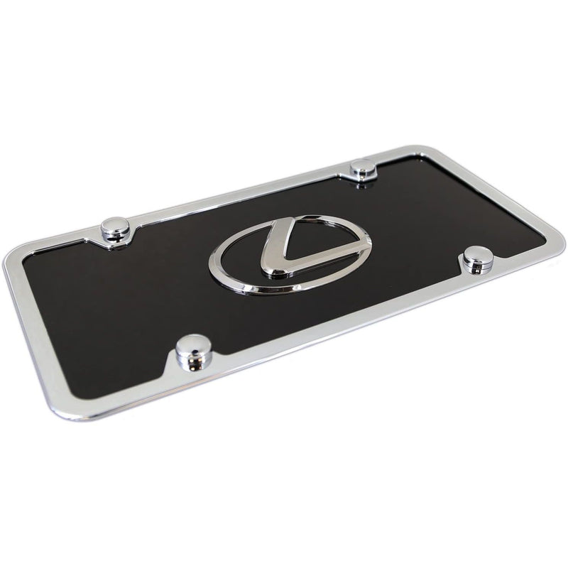 Au-Tomotive Gold Inc, Lexus Chrome Logo On Black License Plate + Frame