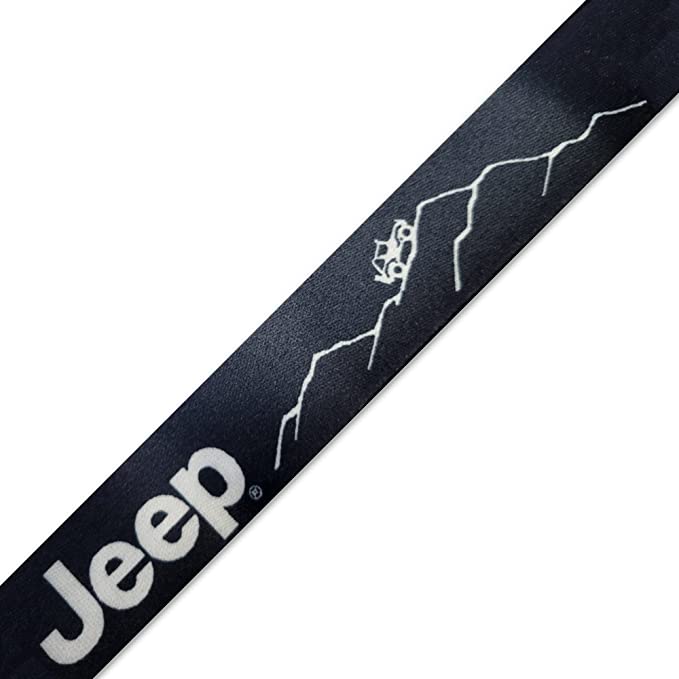 Au-TOMOTIVE GOLD, INC. Official Licensed for Jeep Mountain White Image on Black Universal Lanyard Key Chain