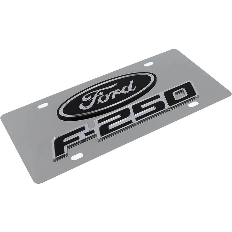 Eurosport Daytona Dual Logo License Plate for Ford F250 (Black On Chrome)