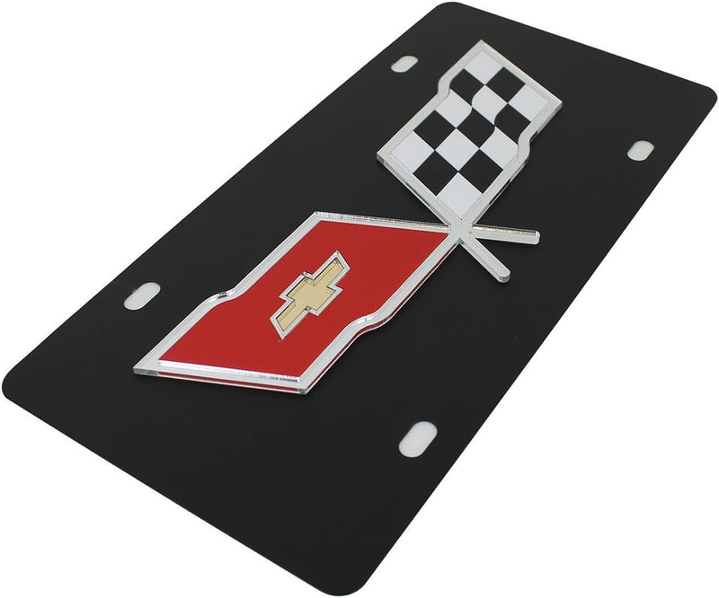 Eurosport Daytona- Corvette C3 Flags License Plate on Black Steel