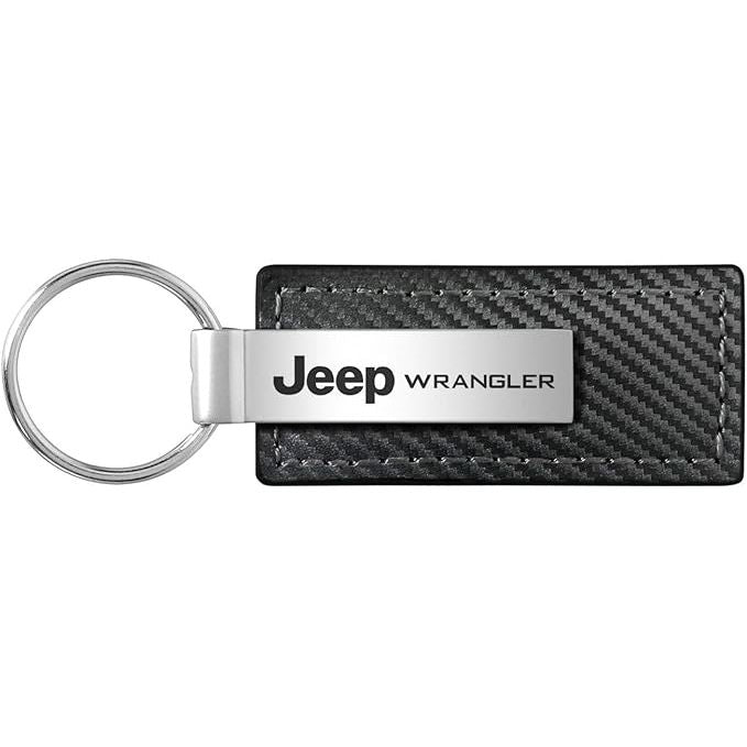 AU-TOMOTIVE GOLD Carbon Fiber Rectangular Leather Key Chain Jeep Wrangler Black