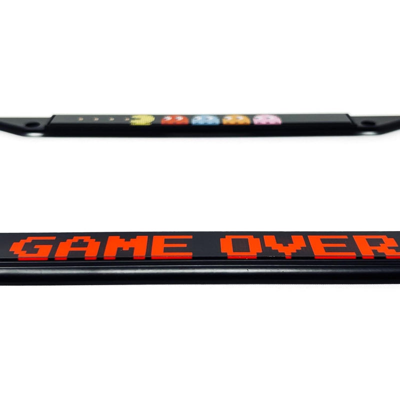 Pac-Man with Ghosts & GAME OVER Acrylic Inlaid Black Carbon Steel License Plate Frame 2-Hole - Official Licensed Product