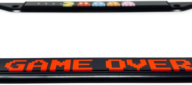 Pac-Man with Ghosts & GAME OVER Acrylic Inlaid Black Carbon Steel License Plate and Frame - Official Licensed Product