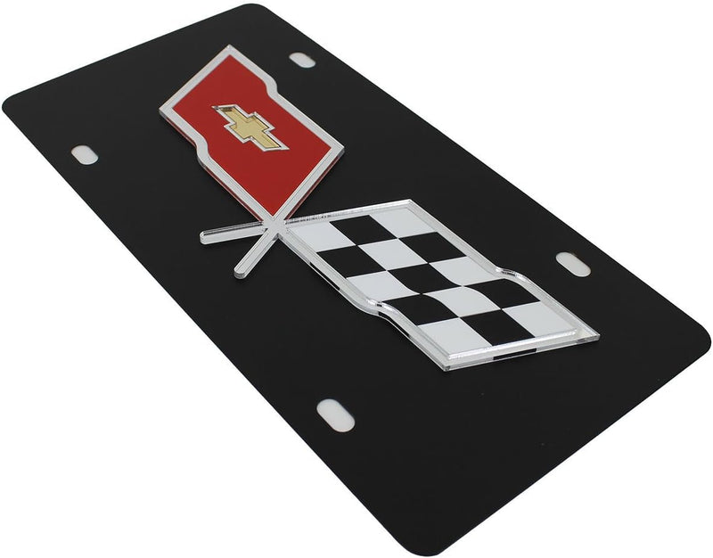 Eurosport Daytona- Corvette C3 Flags License Plate on Black Steel