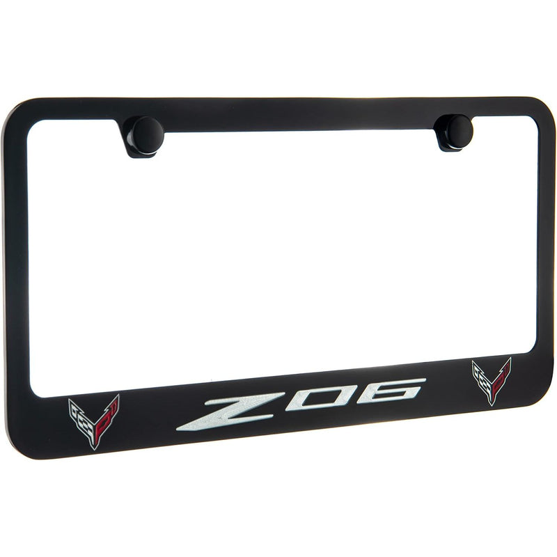 Corvette C8 Z06 2 Logo Black License Plate Frame