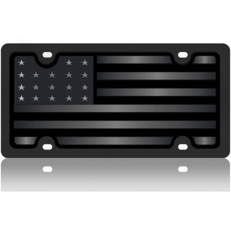 Eurosport Daytona Blacked Out Monochromatic USA Flag- Carbon Steel License Plate