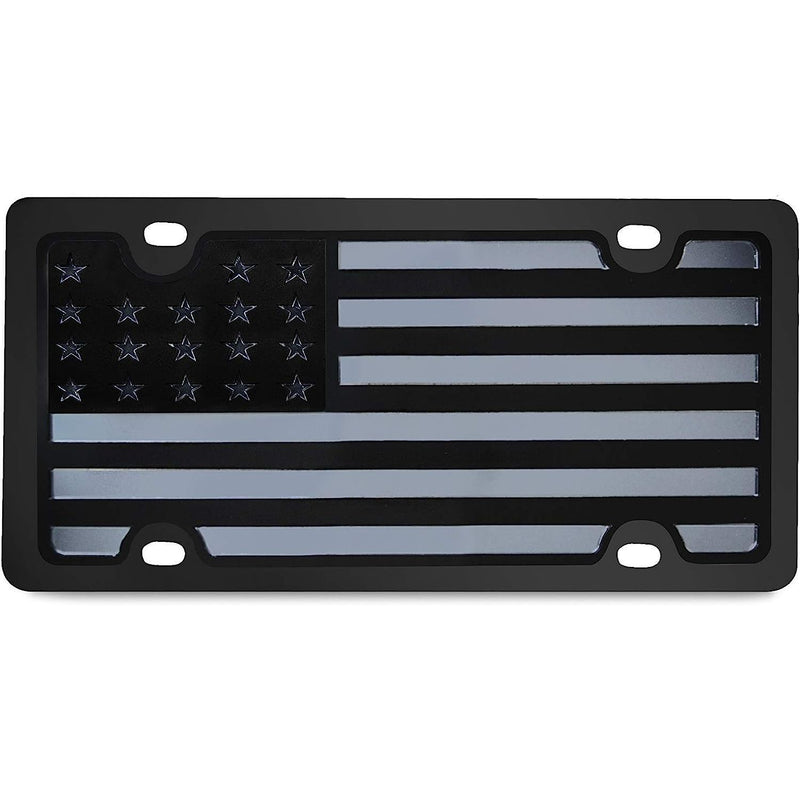Eurosport Daytona Blacked Out Monochromatic USA Flag- Carbon Steel License Plate