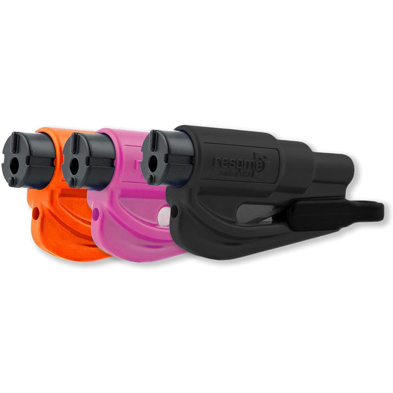 RESQME Pack of 3, Emergency Keychain Seatbelt Cutter Window Breaker, Black, Pink, Orange