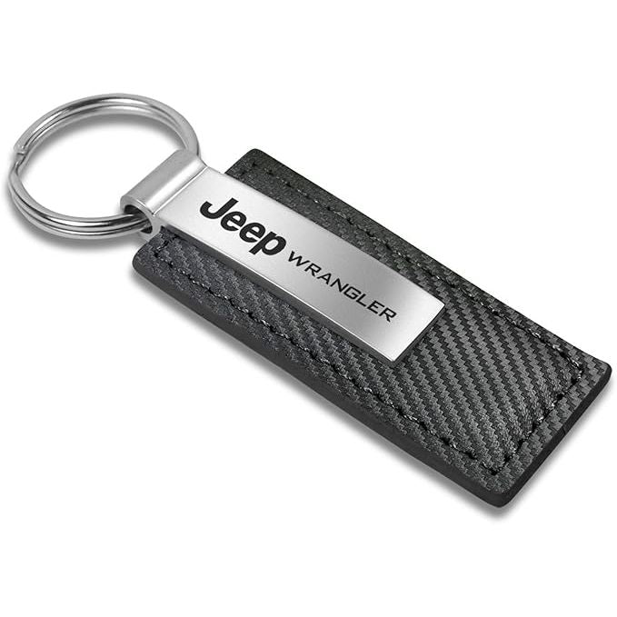 AU-TOMOTIVE GOLD Carbon Fiber Rectangular Leather Key Chain Jeep Wrangler Black