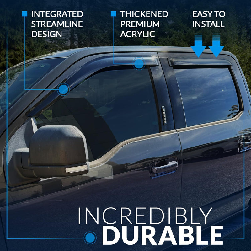 TuningPros WD-505 Tinted Smoke Out-Channel Window Visor Deflector Rain Guard 4pc