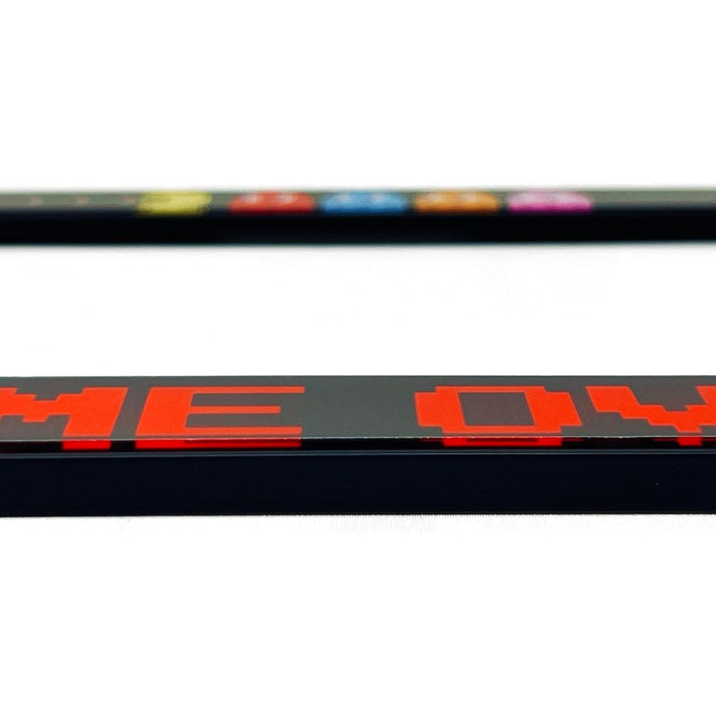 Pac-Man with Ghosts & Game Over Acrylic Inlaid Black Carbon Steel License Plate Frame 4-Hole - Official Licensed Product