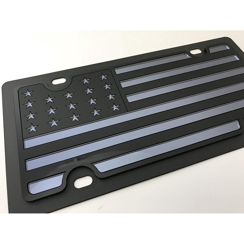 Eurosport Daytona Blacked Out Monochromatic USA Flag- Carbon Steel License Plate