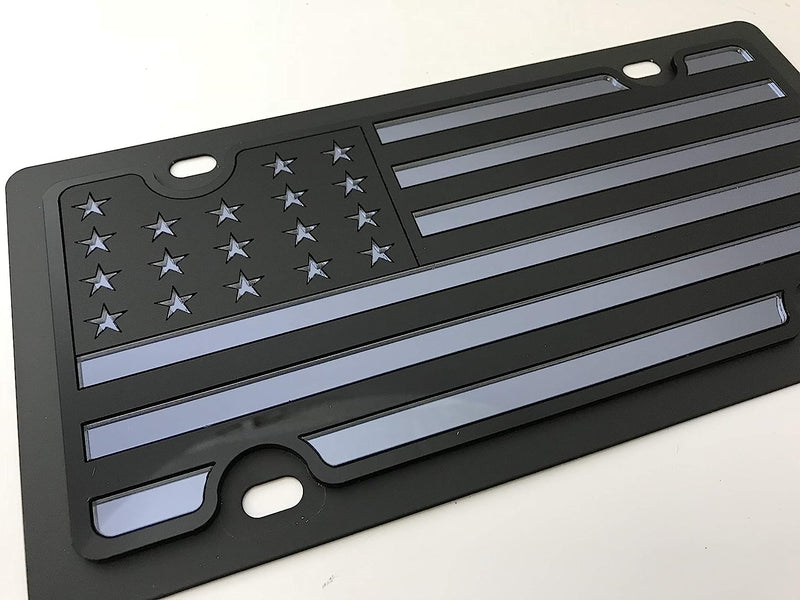 Eurosport Daytona Blacked Out Monochromatic USA Flag- Carbon Steel License Plate