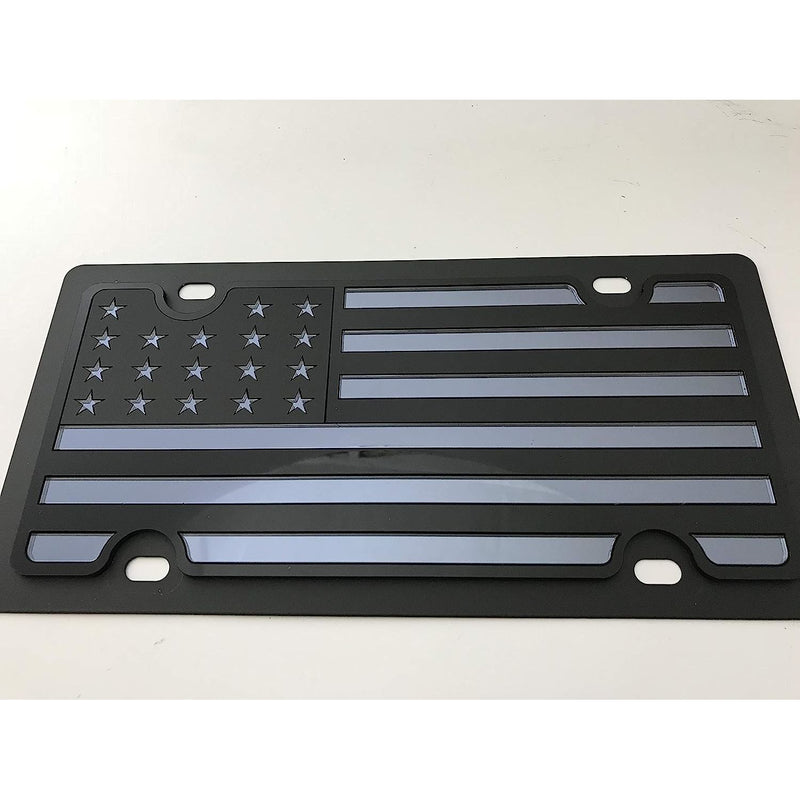 Eurosport Daytona Blacked Out Monochromatic USA Flag- Carbon Steel License Plate