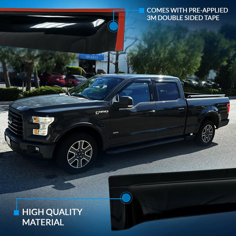 TuningPros WD-505 Tinted Smoke Out-Channel Window Visor Deflector Rain Guard 4pc