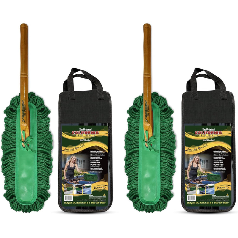 California Car Duster Standard Auto Car Duster with Wood Handle Green Mop 2 Pack