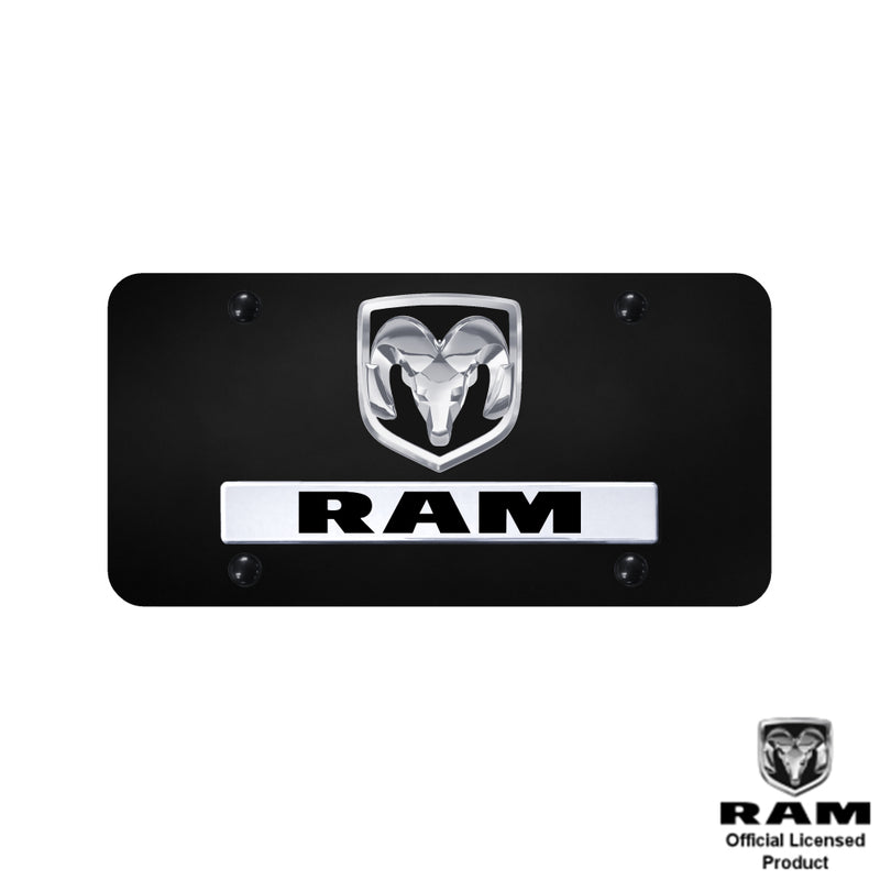 Au-Tomotive Gold, INC. Dodge RAM 3D Logo Nameplate Black Metal License Plate