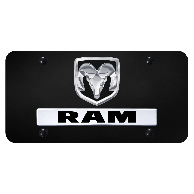 Au-Tomotive Gold, INC. Dodge RAM 3D Logo Nameplate Black Metal License Plate