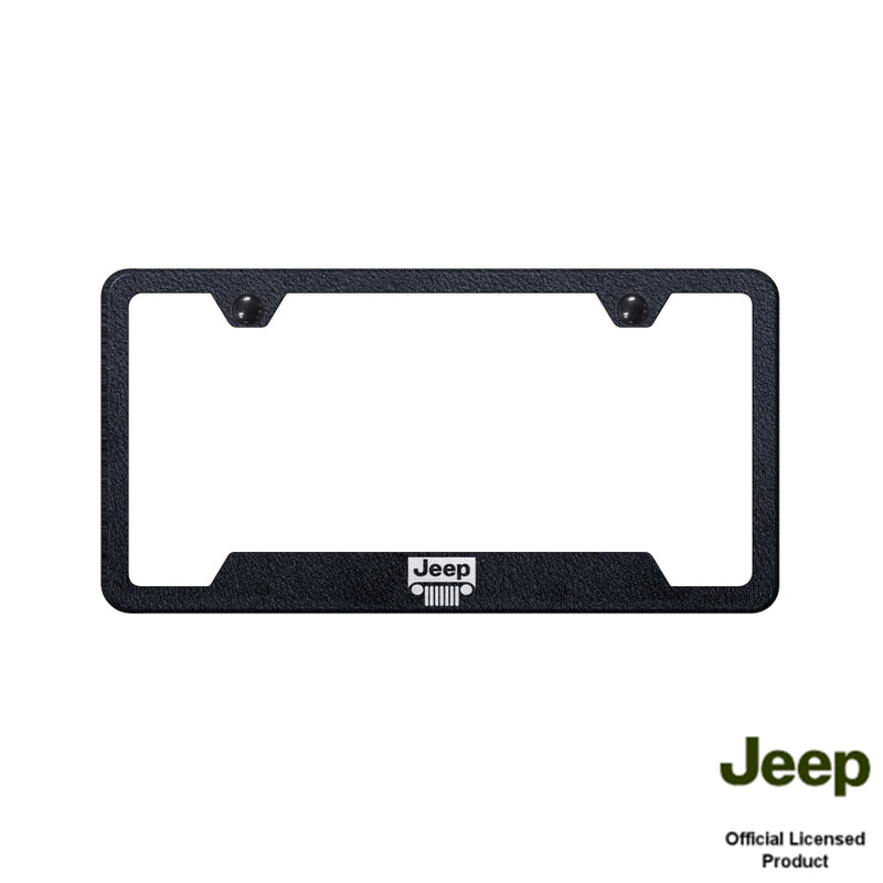 Au-Tomotive Gold Jeep Grill Cut-Out Frame-Laser Etched Rugged Black