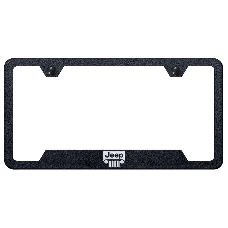 Au-Tomotive Gold Jeep Grill Cut-Out Frame-Laser Etched Rugged Black