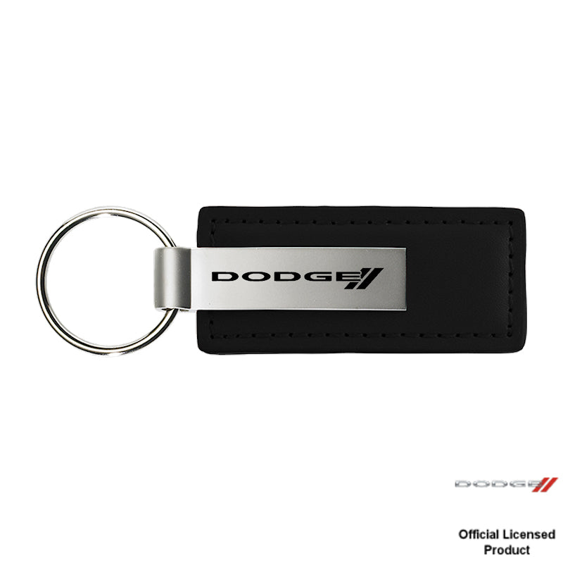 Au-Tomotive Gold Dodge Stripe Black Leather Key Chain