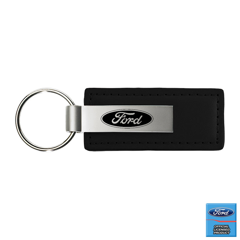 Au-Tomotive Gold Ford Black Leather KeyChain