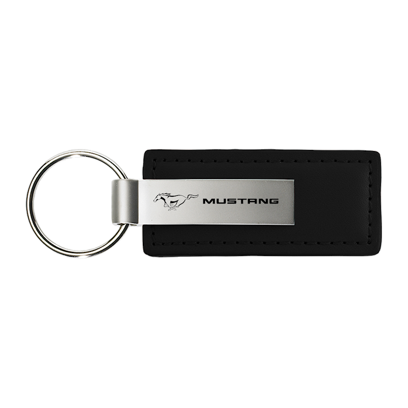 Au-Tomotive Gold Mustang Black Leather Keychain