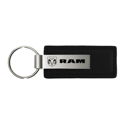 Au-Tomotive Gold, Dodge Ram Black Leather Key Authentic Logo Key Chain Key Ring