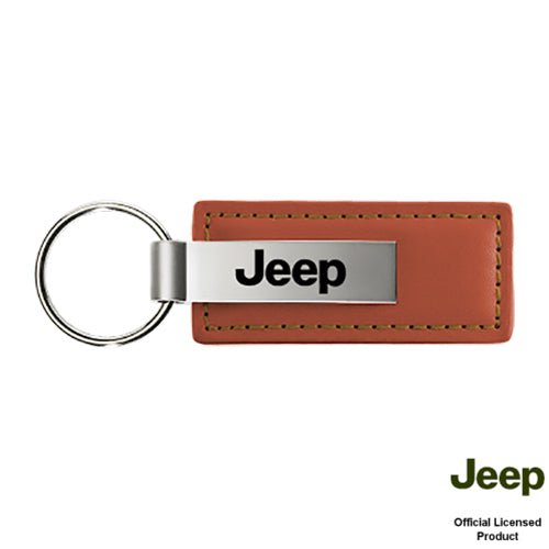 Au-Tomotive Gold Jeep Brown Leather Keychain