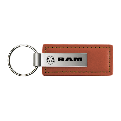 Au-Tomotive Gold Dodge Ram Brown Leather Key Fob Authentic Logo KeyChain