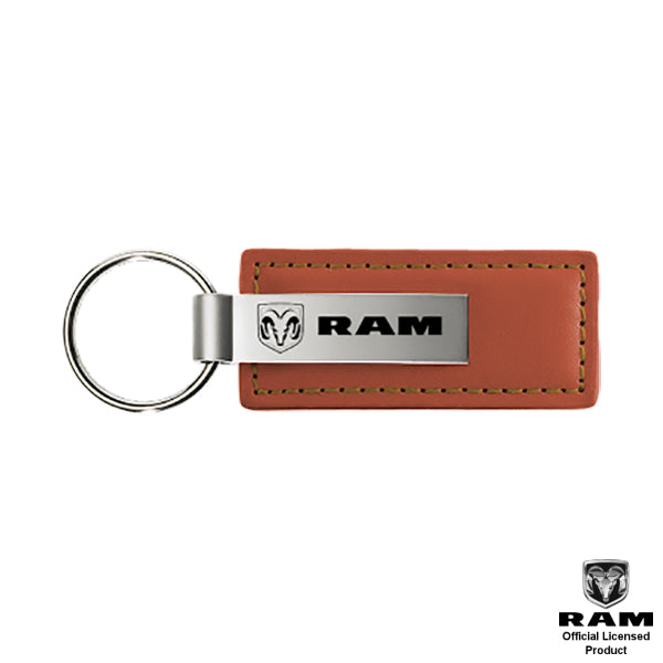 Au-Tomotive Gold Dodge Ram Brown Leather Key Fob Authentic Logo KeyChain