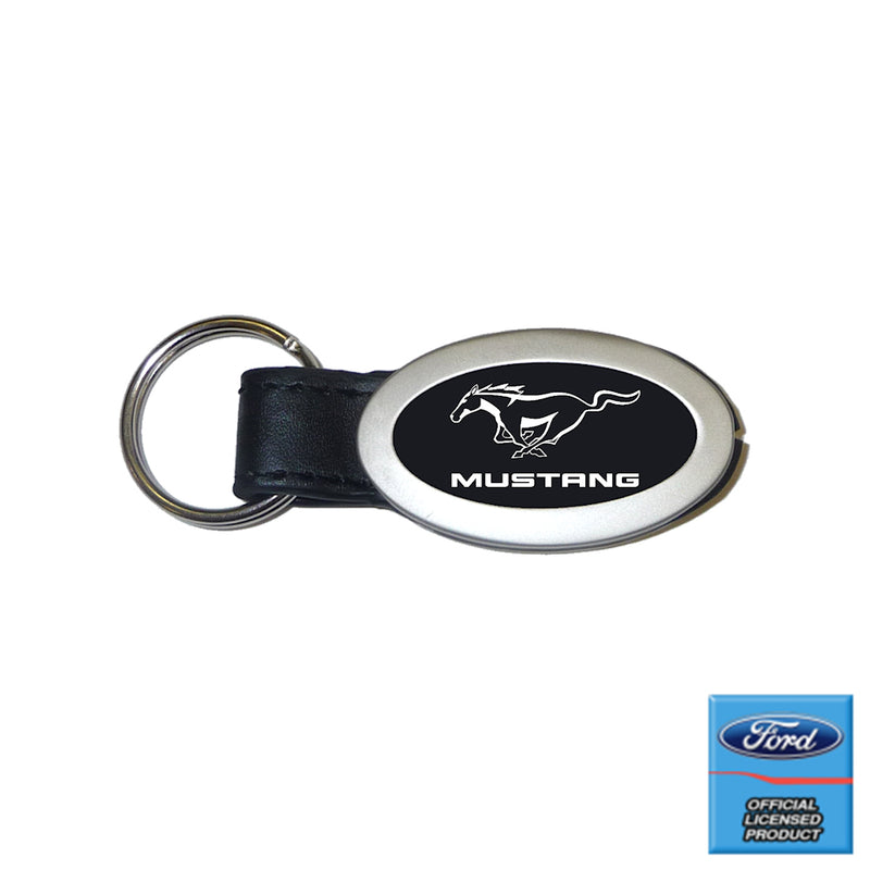 Au-Tomotive Gold Mustang Black Oval Leather Key Chain [Authorized Seller]