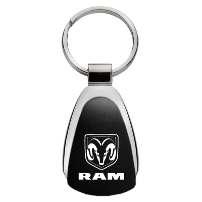 Au-Tomotive Gold Dodge Ram Logo Black Tear Drop Key Chain