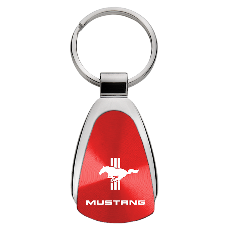 Au-Tomotive Gold Mustang Tri-Bar Red Teardrop Key Chain