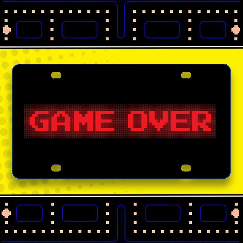 Pac-Man Game Over Black Acrylic License Plate Frame - Retro Gaming Car Accessory for Gamers - Official Licensed Product by Bandai Namco